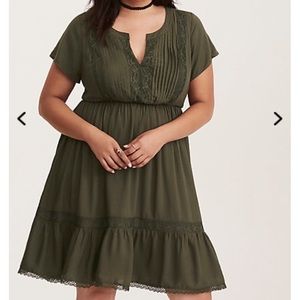 Olive Green Challis Lace Inset Dress by Torrid